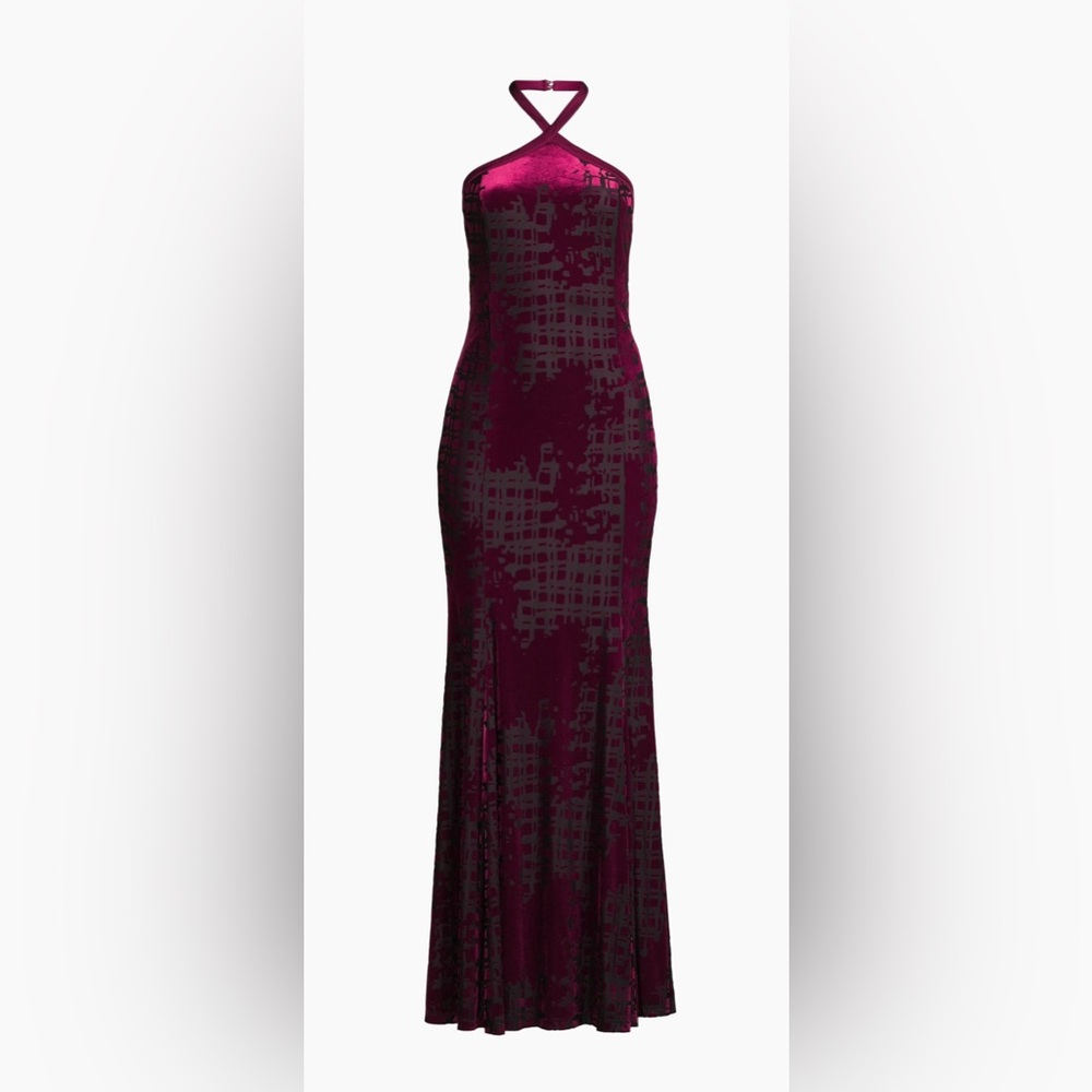 Donna Karan Social Occasion Burnout Velvet Halter neck maxi dress NWT Size 8 - Picture 1 of 14